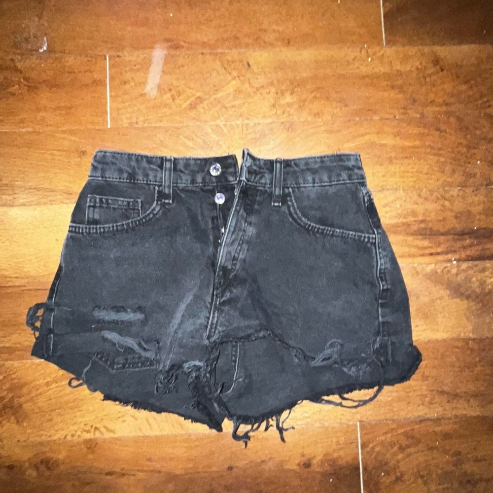 Size 26 Forever 21 high waisted black denim shorts with holes